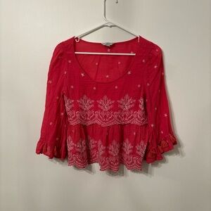 Red Embroidered Women's Top
